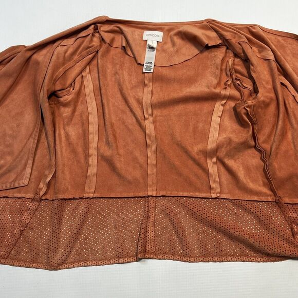 Chicos Blazer Womens Size 1 Medium Open Face Autumn Orange Waterfall Jacket Fall - Picture 10 of 10